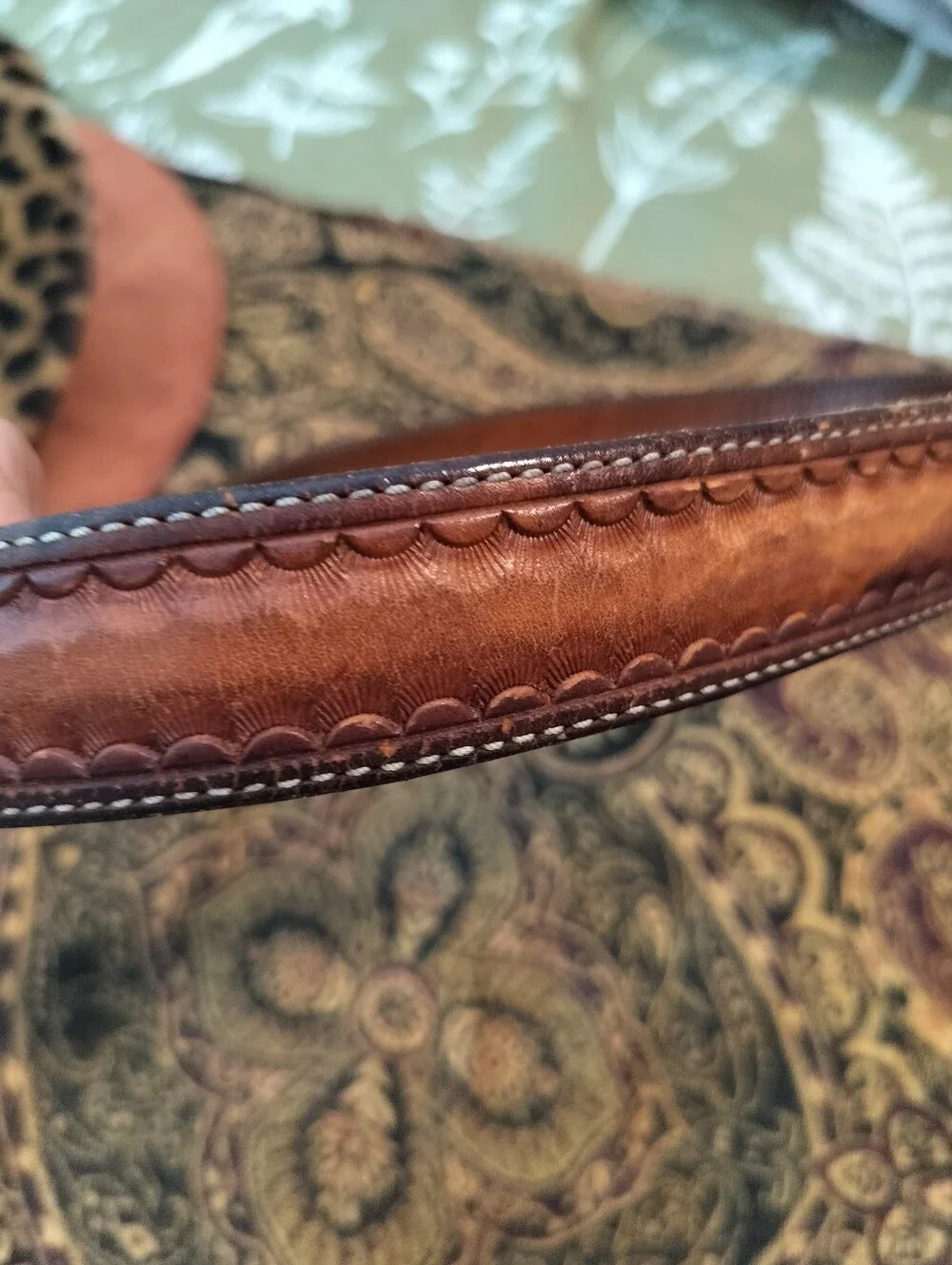 Hand Tooled Leather Western Ranger Belt 36 Aged Honest Wear Strong True Vintage